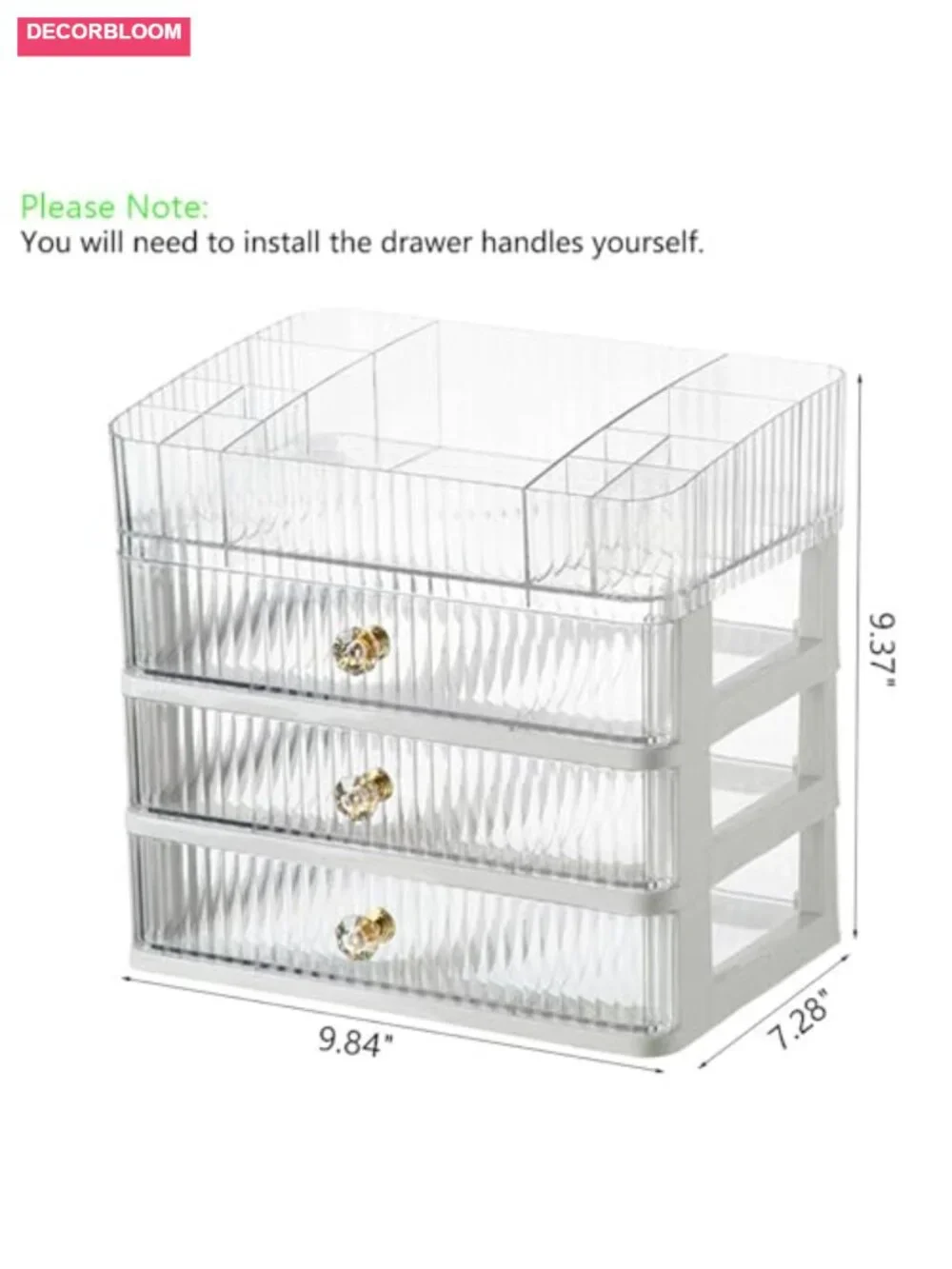 Makeup Organizer with 3 Drawers, Clear Cosmetic Display Case, Skincare